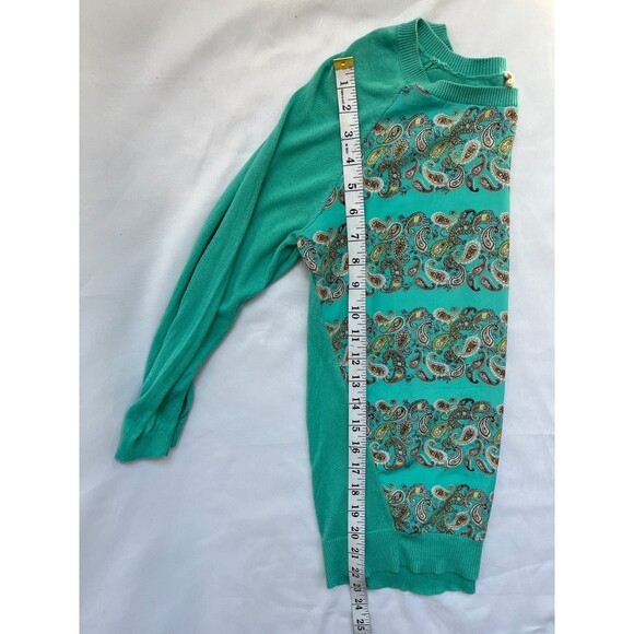 Moth Anthropologie Sweater Top Paisley Print Knit Mix Media Mint Green XS Quirky - Picture 10 of 10